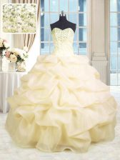 Excellent Champagne Sleeveless Beading and Ruffles Floor Length Sweet 16 Dress