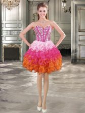 Discount Multi-color Organza Lace Up Sweetheart Sleeveless Mini Length Prom Dresses Beading and Ruffles