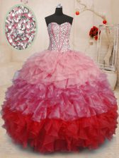 Deluxe Sleeveless Beading and Ruffles Lace Up 15 Quinceanera Dress