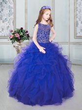  Scoop Royal Blue Sleeveless Tulle Lace Up Child Pageant Dress for Quinceanera and Wedding Party