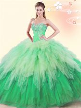 On Sale Multi-color Sweetheart Neckline Beading and Ruffles Quinceanera Gown Sleeveless Lace Up