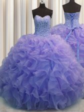 Cheap Blue Sweetheart Lace Up Beading and Ruffles Quinceanera Gown Sleeveless