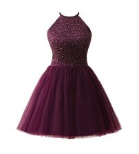 Custom Fit Scoop Sleeveless Zipper Knee Length Beading Prom Dresses
