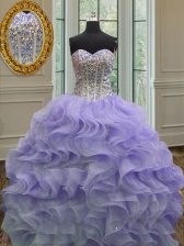  Beading and Ruffles Quince Ball Gowns Lavender Lace Up Sleeveless Floor Length