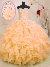Extravagant Sweetheart Sleeveless Lace Up Quinceanera Dresses Orange Organza
