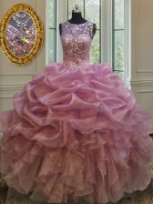  Scoop Organza Sleeveless Floor Length Quinceanera Gowns and Beading and Ruffles and Pick Ups