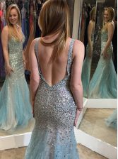  Mermaid Multi-color V-neck Backless Beading Homecoming Dress Sleeveless