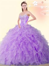  Beading and Ruffles Quinceanera Dresses Eggplant Purple Lace Up Sleeveless Floor Length