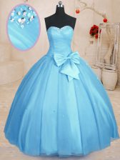  Baby Blue Sweet 16 Quinceanera Dress Military Ball and Sweet 16 and Quinceanera with Beading and Bowknot Sweetheart Sleeveless Lace Up