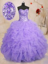  Sleeveless Beading and Ruffles Lace Up Sweet 16 Dress