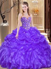  Purple Lace Up 15 Quinceanera Dress Beading and Embroidery Sleeveless Floor Length