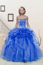Delicate Sweetheart Sleeveless Organza Kids Formal Wear Beading and Pick Ups Lace Up