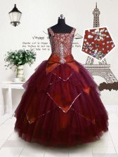  Fuchsia Sleeveless Beading and Belt Floor Length Kids Formal Wear