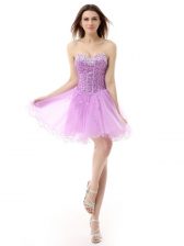  Organza Sleeveless Knee Length Prom Party Dress and Beading