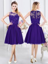 Custom Fit Scoop Chiffon Sleeveless Knee Length Quinceanera Dama Dress and Lace