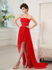 Pretty Sleeveless Zipper High Low Beading and Ruffles Prom Party Dress