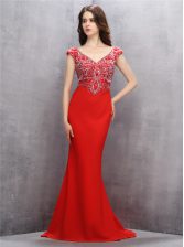 Deluxe Mermaid Sleeveless Sweep Train Beading and Sequins Zipper Prom Dress