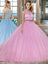  Lilac 15 Quinceanera Dress Military Ball and Sweet 16 and Quinceanera with Beading Scoop Sleeveless Court Train Zipper