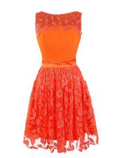 Eye-catching Scoop Sleeveless Zipper Mini Length Lace 