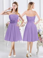 Cute Sleeveless Chiffon Knee Length Zipper Dama Dress in Lavender with Ruching and Hand Made Flower