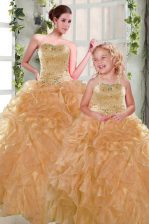 Stylish Orange Sleeveless Beading and Ruffles Floor Length Quinceanera Gowns
