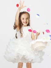Sexy Mini Length White Toddler Flower Girl Dress Scoop Sleeveless Zipper