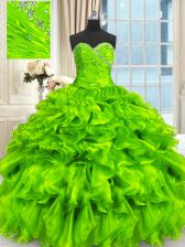 Nice Organza Lace Up Sweet 16 Quinceanera Dress Sleeveless Floor Length Beading and Ruffles and Ruching