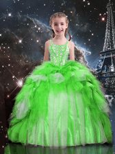 Excellent Floor Length Little Girls Pageant Dress Organza Sleeveless Beading and Ruffles