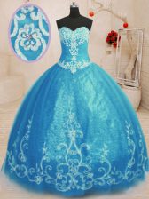  Baby Blue Sleeveless Floor Length Beading and Embroidery Lace Up Quince Ball Gowns