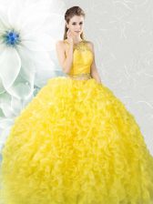Wonderful Scoop Sleeveless Zipper Vestidos de Quinceanera Yellow Organza