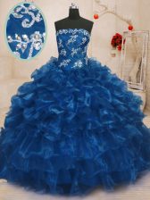 Best Floor Length Ball Gowns Sleeveless Blue Quinceanera Dresses Lace Up