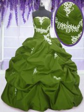  Taffeta Sleeveless Floor Length Ball Gown Prom Dress and Appliques and Pick Ups