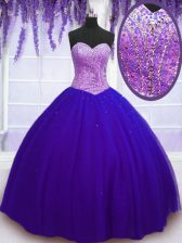 Hot Sale Floor Length Blue Quinceanera Gowns Sweetheart Sleeveless Lace Up
