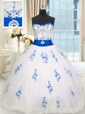 Delicate Sleeveless Lace Up Floor Length Appliques and Belt Quinceanera Dresses