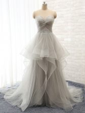  Grey Tulle Lace Up Sleeveless Court Train Beading and Ruffles