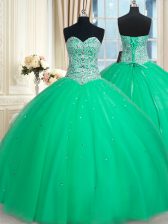 Discount Green Sleeveless Floor Length Beading and Sequins Lace Up Quinceanera Dresses