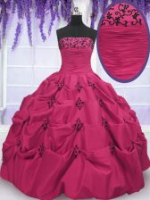  Pick Ups Hot Pink Sleeveless Taffeta Lace Up Quinceanera Gowns for Military Ball and Sweet 16 and Quinceanera