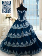  Navy Blue Lace Up Sweetheart Beading and Appliques and Ruffled Layers Quinceanera Dress Taffeta Sleeveless Court Train