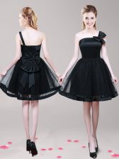  One Shoulder Bowknot Homecoming Dress Black Zipper Sleeveless Mini Length