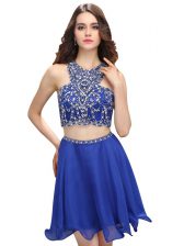  Two Pieces Blue Scoop Chiffon Sleeveless Mini Length Zipper