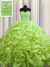  Organza Sleeveless With Train Sweet 16 Dress Court Train and Beading and Pick Ups