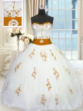 Luxurious White Sleeveless Appliques and Belt Floor Length 15 Quinceanera Dress