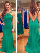 Designer Mermaid Bateau Sleeveless Sweep Train Backless Dress for Prom Green Chiffon