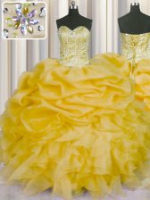 Exquisite Pick Ups Floor Length Gold Sweet 16 Dress Sweetheart Sleeveless Lace Up