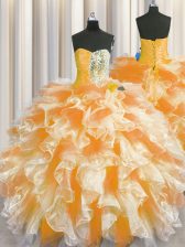 Dramatic Multi-color Sleeveless Floor Length Beading and Ruffles Lace Up Quinceanera Dresses
