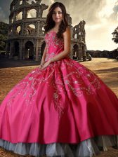 Sexy Hot Pink Ball Gowns Sweetheart Sleeveless Taffeta Floor Length Lace Up Beading and Embroidery 15th Birthday Dress