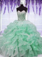  Beading and Ruffles Quinceanera Dress Apple Green Lace Up Sleeveless Floor Length