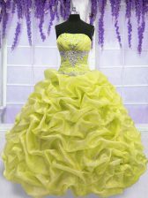 Dramatic Yellow Green Lace Up Quinceanera Gown Beading Sleeveless Floor Length