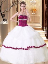 Stunning White Sleeveless Organza Lace Up Vestidos de Quinceanera for Military Ball and Sweet 16 and Quinceanera