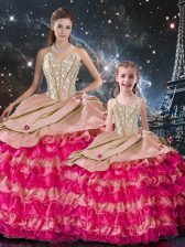 Sexy Multi-color Ball Gowns Sweetheart Sleeveless Organza Floor Length Lace Up Beading and Ruffles Quinceanera Dresses